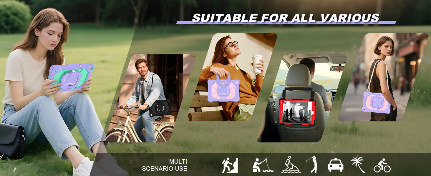 iPad 9th/8th/7th Generation Case with Screen Protector/360°Rotating Stand/Shoulder Strap