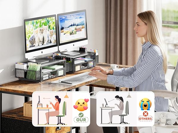 Desk Organizers and Accessories, Monitor Stand with Drawer and 2 Pen Holder
