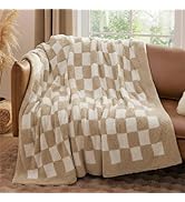 Bedsure GentleSoft Checkered Throw Blanket for Couch - Beige Soft Cozy Blanket, Fluffy Warm Fuzzy...