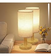 Touch Bedside Table Lamps Set of 2 - Stepless Dimming USB Powered, Minimalist Wood Base Linen Sha...