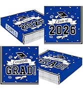 50 Pack Graduation Napkins, 6.5 X 6.5 Inches Blue Graduation Decorations 2026, Disposable Grad Na...