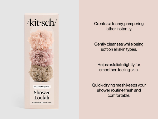 Kitsch Shower Loofah – Soft Mesh Body Scrubber &amp;amp; Bath Sponge for Daily Gentle Cleansing