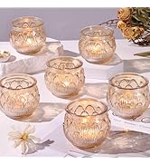 Simeitol Gold Votive Candle Holders Set of 12PCS, Diwali Decorations for Home, Round Glass Tealig...