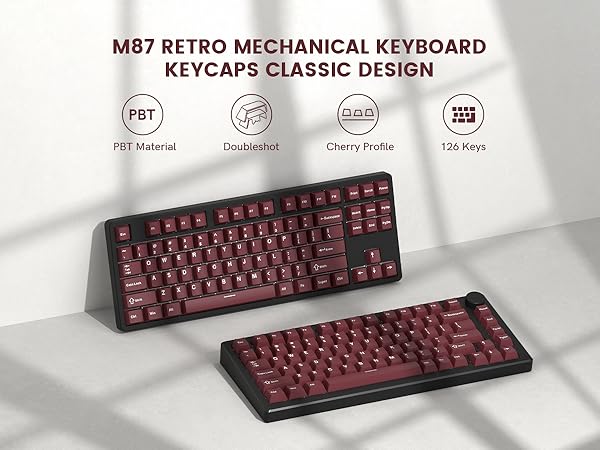 Double Shot PBT keycaps Set,Dark Red Keyboard caps,Cherry Profile Keycaps 60 65 75 100 Percent