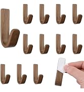 MOROBOR 12 Pcs Walnut Self Adhesive Wall Hooks, J-Type Adhesive Hook Natural Wooden Key Holders U...