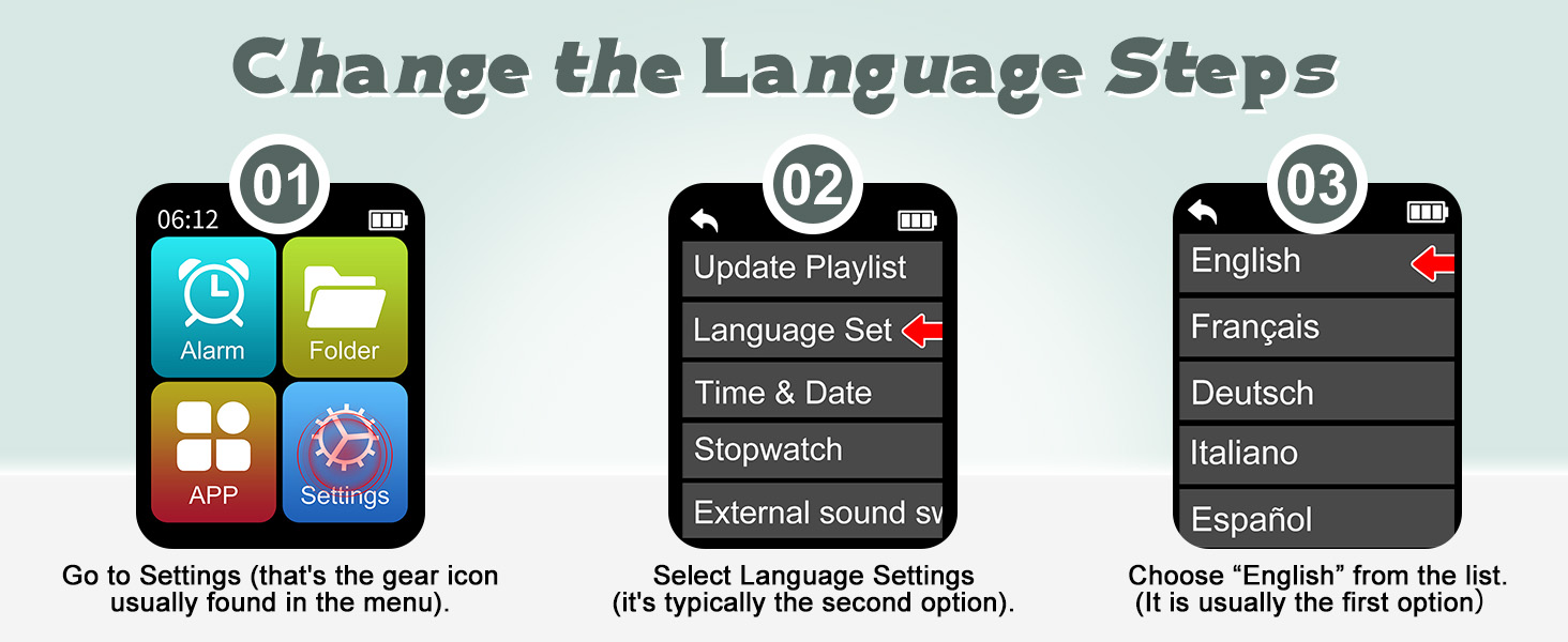 Change the language steps