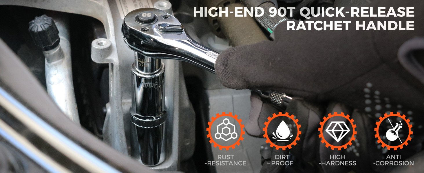 3/8&amp;#34; Drive 90T Quick-Release Ratchet Handle