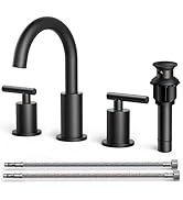 FORIOUS Black Bathroom Faucet 3 Hole, 8 Inch Widespread Matte Black Bathroom Sink Faucet with 360...