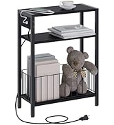 TRIFEBLE Narrow Side Table with Charging Station, Small End Table for Small Spaces, Slim Nightsta...