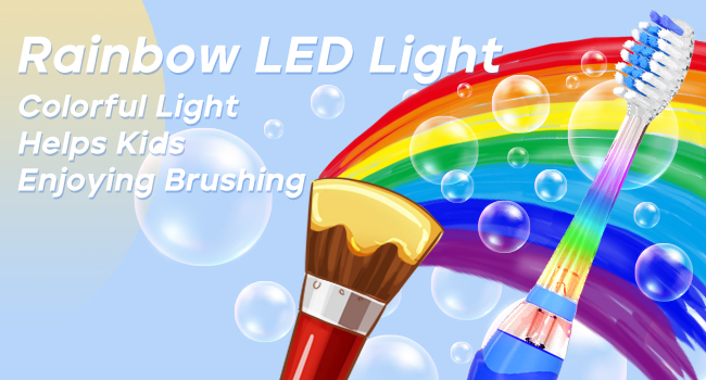 Rainbow LED light design, toothbrush with colorful light helps kids enjoying brushing