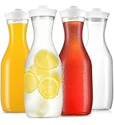 NETANY 50 Oz Water Carafe with Flip Top Lid, Clear Plastic Pitcher Jug, 4 Pack Juice Containers, ...