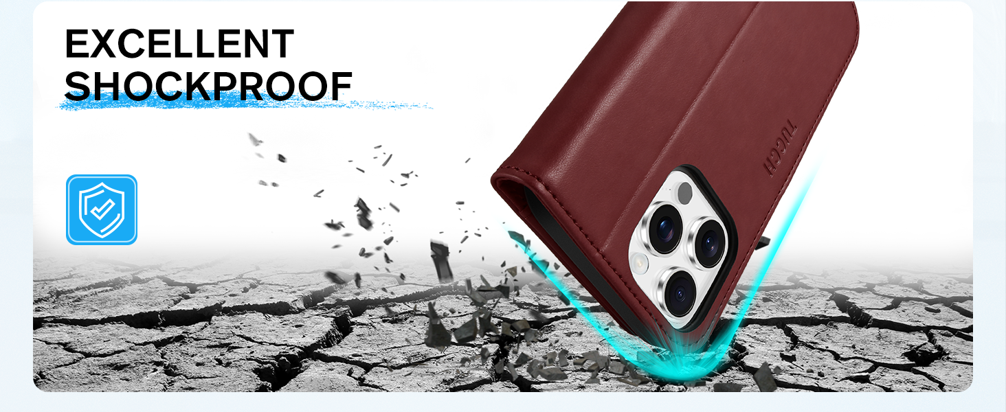 TUCCH Case Wallet for iPhone 16, [TPU Shockproof Shell], Kickstand PU Leather Stand Protective Cover