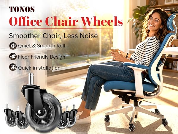 office chair wheels, quiet smooth casters, easy install