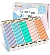 V-Opitos 200 Pack #2 HB Pencils, Bulk Wood-Cased Pre-Sharpened Pastel Color Pencils with Top Eras...