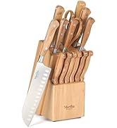 Martha Stewart Austenwood 15-Piece Knife Block Set, German Stainless Steel Kitchen Knives with Fo...