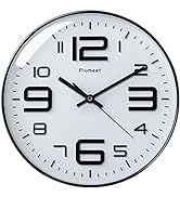 Plumeet Silent Wall Clocks - 12" Non-Ticking Quartz Large Decorative Clocks - Big 3D Number Good ...