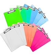 YOUEON 15 Pack Plastic Clipboards, 9" x 12.5" Standard Letter Size, Low Profile Metal Clip, Hangi...