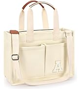 ZORFIN Canvas Tote Bag for Women with Zipper and Pockets Crossbody Work Laptop Book Bag for Trave...