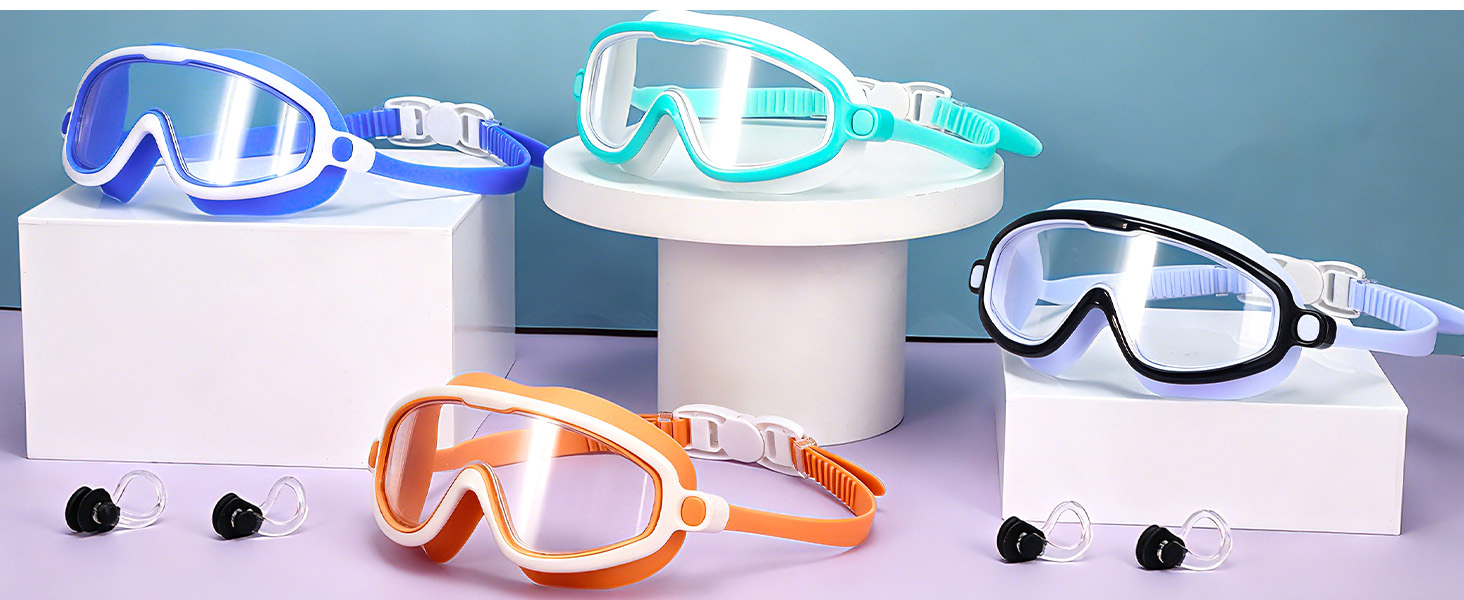 Swim Goggles 2 Pack Anti-Fog Wide View Swimming Goggles for kids 3-15 Youth Boys Girls