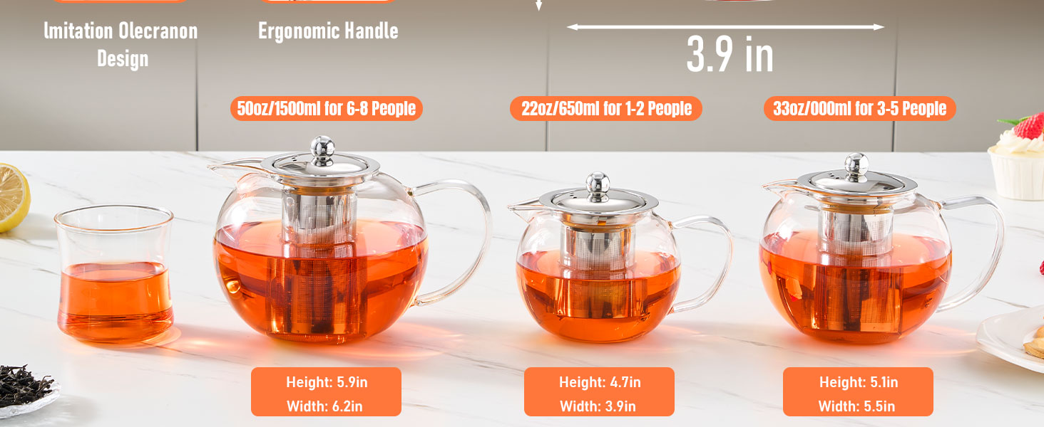 Glass Teapot Stovetop 22 OZ/650ml, Tea pot with Removable 18/8 Stainless Steel Infuser