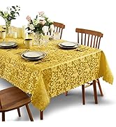 SiinvdaBZX Damask Rectangle Tablecloth, Luxury Jacquard Design Gold Table Cloth 60" x 120", Spill...