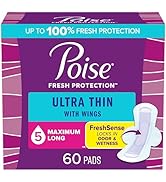 Poise Ultra Thin Incontinence &amp; Postpartum Pads with Wings for Bladder Leaks, 5 Drop Maximum Abso...