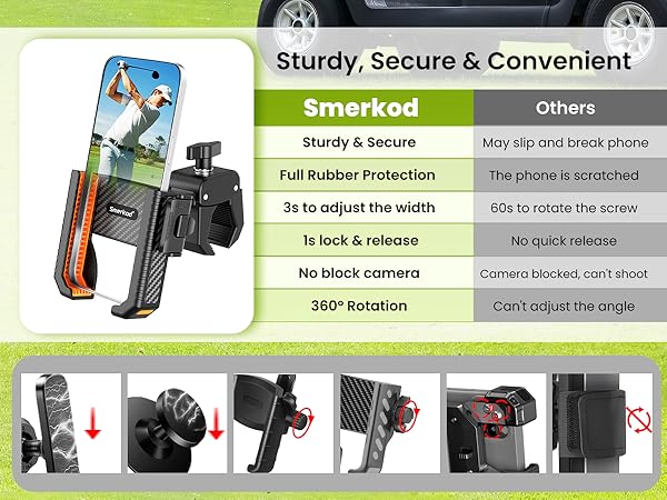 golf phone caddy for golf cart, golf push pull cart phone holder, golf cart iphone holder