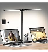 CHARYJOD Dimmable LED Desk Lamp with USB Charging Port Bright, 50 Lighting Modes Dual Swing Arm A...