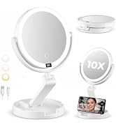 Brightown Lighted Travel Makeup Mirror,1X &amp; 10X Magnification,3 Light Modes | Double Sided Magnif...