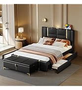 HXERY 2-Pieces Bedroom Sets,Queen Size Upholstered Platform Bed with Trundle Bed, 2 Drawers,Night...