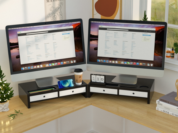 Two Black and White Monitor Stands