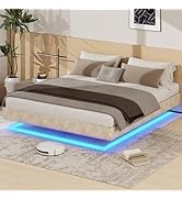 iabifo Queen Size Floating Bed Frame, Upholstered and Metal Bed Queen Size, Modern Stable Floatin...