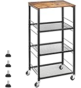 Kitchen Baker's Rack Microwave Cart 4-Tier Island Serving Bar Cart on Wheel Industrial Wood End S...