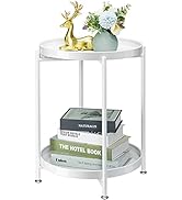 danpinera 2 Tier Metal Side Table with Removable Tray, Folding End Table Round Side Table Small A...