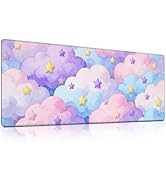 Cute Clouds Stars Mouse Pad - Dreamy Pink Purple Blue Clouds Star Pattern Desk Mat, Large Non-Sli...