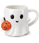 14 oz Halloween Ghost Coffee Mug, Cute White Ceramic Boo Tea Cup Mug Gifts | 410 ml White Ghost S...