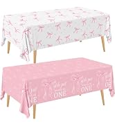Pink Bow 1st Birthday Party Decorations 2Pcs Coquette Birthday Decorations Tablecloths Girls Just...