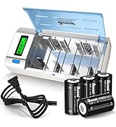 Rechargeable C Batteries with Charger, BONAI LCD Battery Charger for C D AA AAA 9V Ni-MH Ni-CD Re...