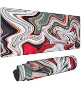 Marble Ink Colorful Red and White Grey Marble Pattern Abstract Fluid Liquid Gaming Mouse Pad 31.5...