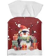 Doojoayie Christmas Penguin Tissue Box Cover Waterproof Facial Tissue Holder Square Leather Facia...