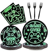 Video Game Party Supplies Gamer Gaming Party Paper Plates Napkins for Boys Kids Birthday Party De...