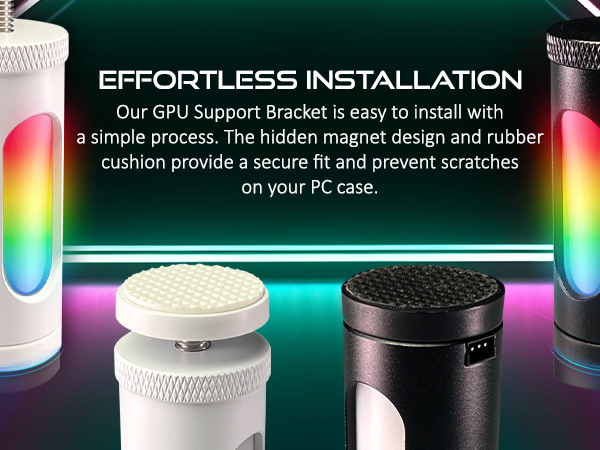 Easy installation with magnet base and rubber cushion with AAAwave GPU bracket support RGB