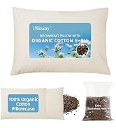 USlixury Organic Buckwheat Pillow for Sleeping with Extra Organic Pillowcase and Hulls, 15"X19" B...