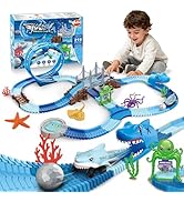 VATOS Shark Track Toys - 219 Pcs Flexible Race Track Set with 360° Loops, Electric Shark Car &amp; Au...