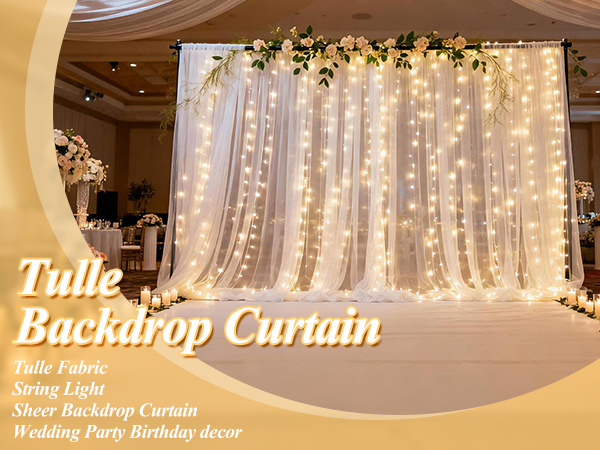 Tulle backdrop curtain with light