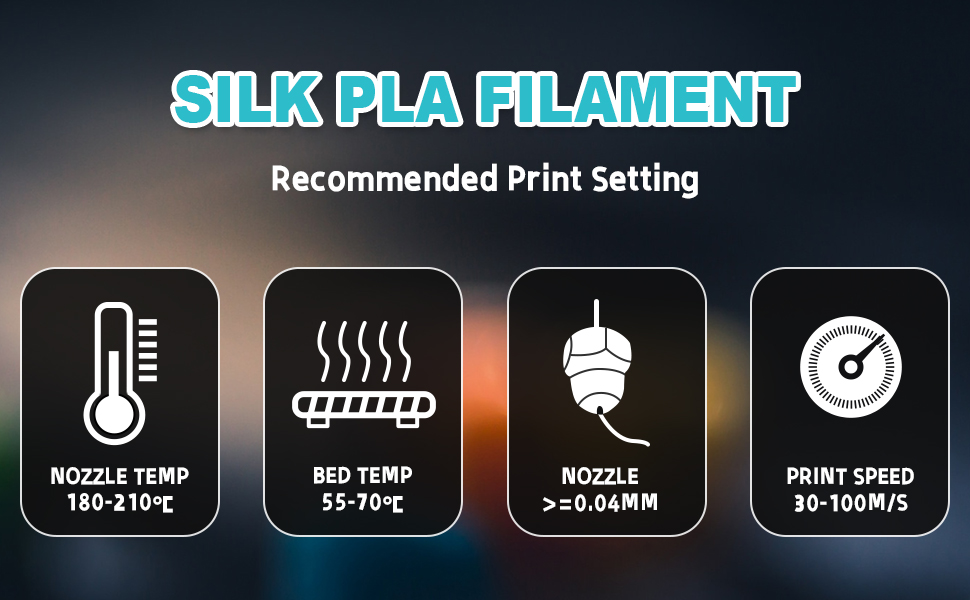 a graphic showing the different types of silk pla filaments.
