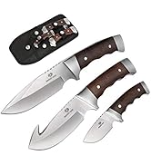 Mossy Oak Fixed Blade Hunting Knife Set - 3 Piece, Full Tang Wood Handle Straight Edge and Gut Ho...