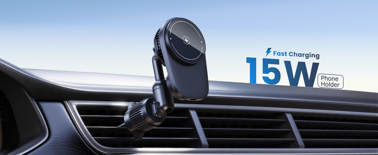 Wireless Magnetic Car Phone Holder Mount with Cooling Fan &amp;amp; RGB Lights