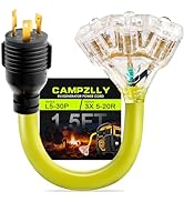 Campzlly 30 Amp to 20 Amp 110 Generator RV Adapter Cord, NEMA L5-30P to 3X 5-15R/5-20R Distributi...