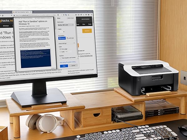 ROCDEER Adjustable Monitor Stand Riser in Bamboo